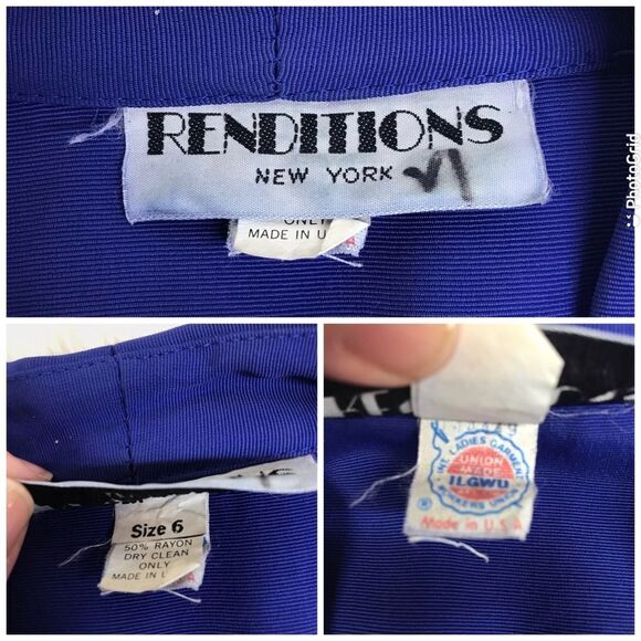 VINTAGE 80s Royal Blue Golden Girls Dress Big Cape Collar Long Sleeves Size 6 - Picture 3 of 12